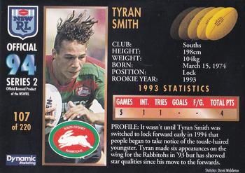 1994 Dynamic Rugby League Series 2 #107 Tyran Smith Back